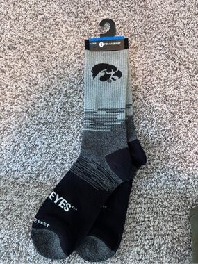 For Bare Feet Grey and Black Crew Socks with Hawkeye Logo